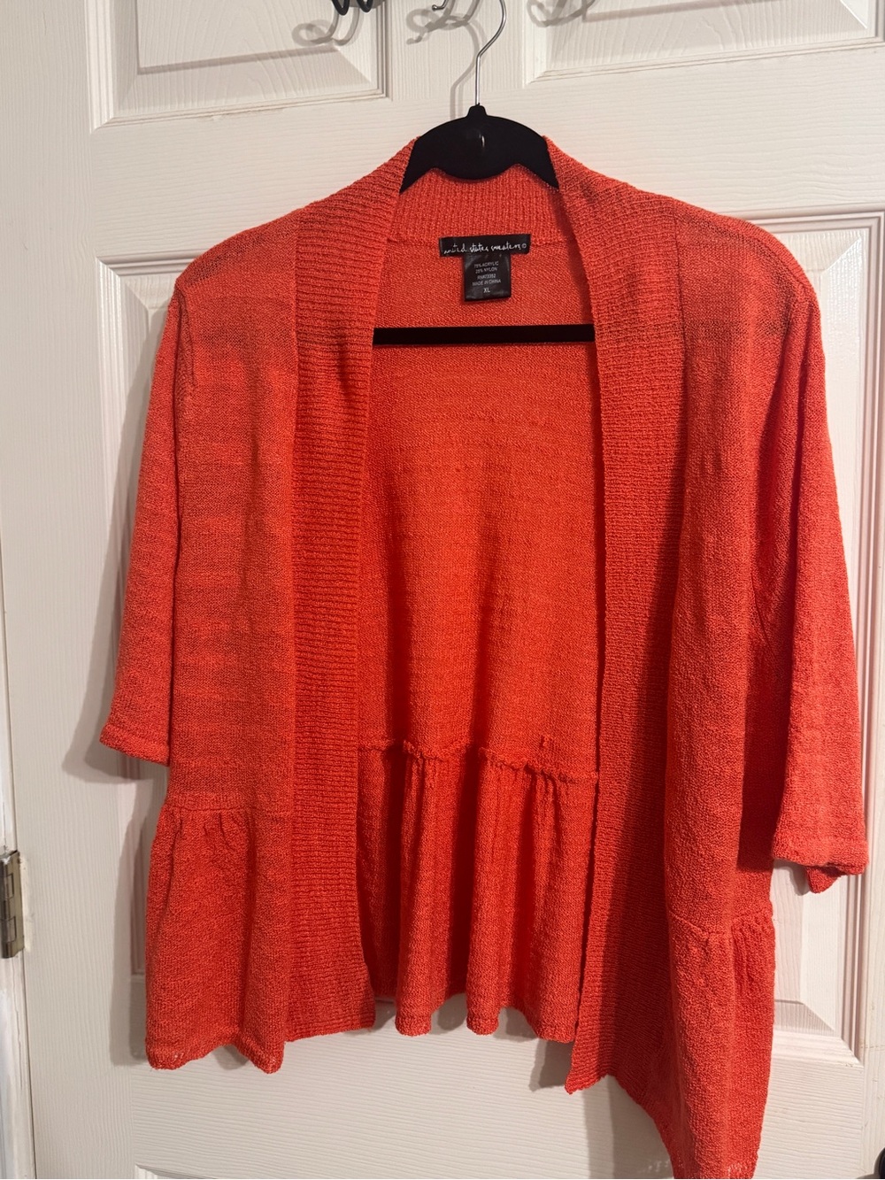 united states sweaters Bright Orange Open-Front Ruffle-Hem Cardigan